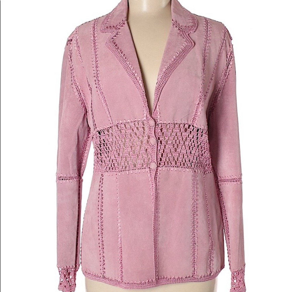 Pink Leather Button Down Jacket Size Medium - image 1